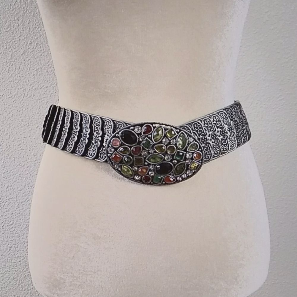 VTG,RECTANGLE ELASTIC METAL AND RHINESTONE 80S,BELT